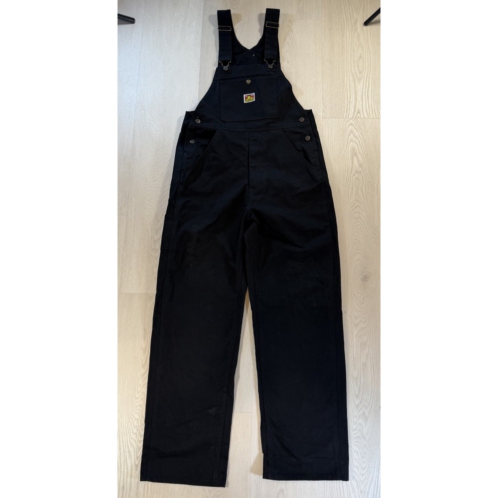 Ben Davis Bib Overalls Mens 36 Black Cotton Blend Workwear Utility Pockets